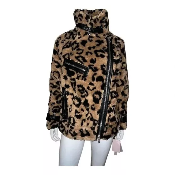 Leopard faux shop fur moto jacket