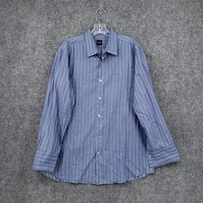 HUGO BOSS Button Up Shirt Men XL Blue Pinstriped Regular Fit Long Sleeve Preppy