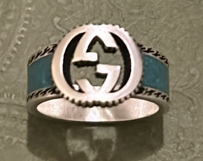 【GUCCI】Interlocking G Turquoise Enamel Ring Gucci Interlocking G Turquoise Enamel Ring 14mm AG925 | eBay