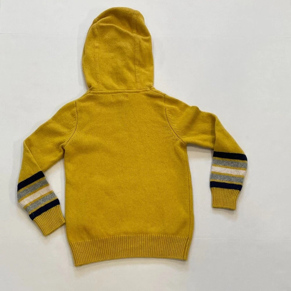 Boden Youth Unisex Soft Yellow, Navy Wool/Alpaca Blend Hoodie, Rugby Stripe 7-8 - Image 2 of 4