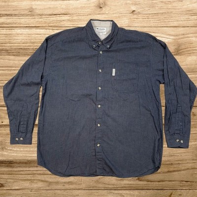 Columbia Mens XXL Blue Micro Check Long Sleeve Button Down Cotton Shirt