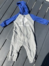 Baby Converse Cotton Romper Unisex 9 Months Gray With Blue Long Sleeves Hooded