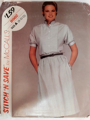 Stitch N Save McCall's 8982 Top Shirt Skirt Sewing Pattern Ladies 8 10 12 Button