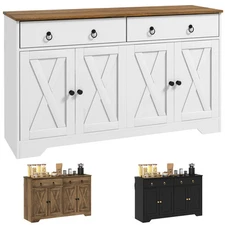 HOMCOM Kitchen Sideboard Buffet Cabinet with Barn Doors, Adjustable Shelf