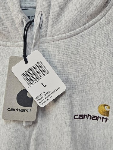 Carhartt WIP Hooded American Script Sweatshirt In Grey/Ash Heather - Men Large - Picture 5 of 7