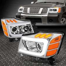 FOR 04-15 NISSAN TITAN ARMADA U-LED DRL SIGNAL PROJECTOR HEADLIGHTS CHROME/AMBER