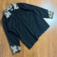 Jes Irie Wear Black Boiled Wool Style Woven Trim Button Jacket XL Made in USA