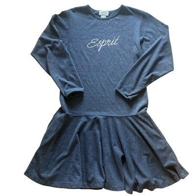 Vintage 90s ESPRIT TEENS Dress sz Large Logo Front Flared Embroidered