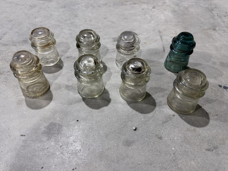 Hemingray and Armstrong Clear Glass Insulators 1940s-1950s, Set of 8 No. 9