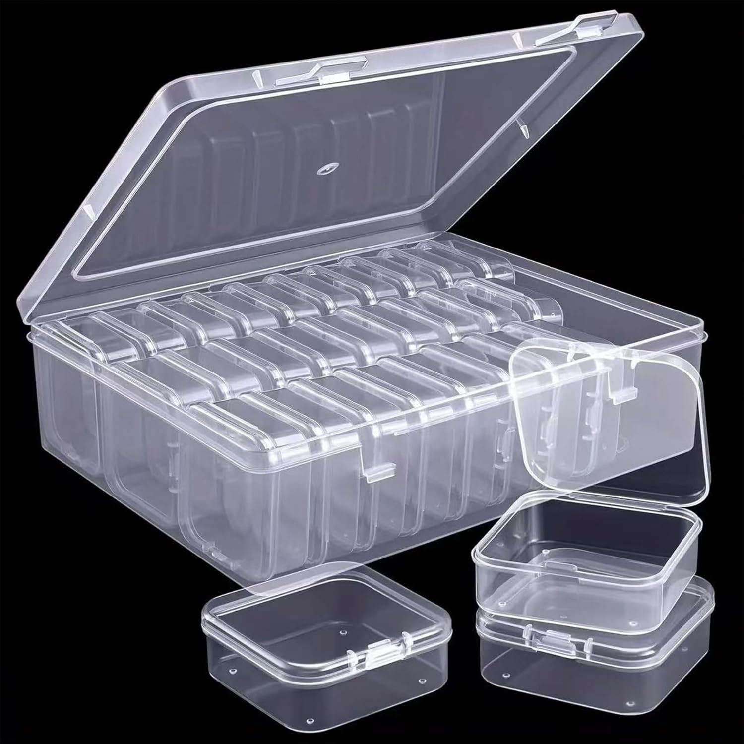 30-Piece Mini Bead Storage Box Set with Lids - Clear Plastic Containers