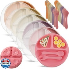 Meanplan 6 Pack Suction Plates for Toddlers with Lids Silicone Baby Plates se