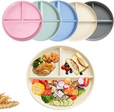 Unbreakable Divided Dinner Plate Set of 5 Wheat Straw Plates BPA Free 9 Inch