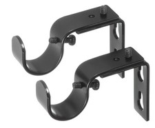 2 Pack Black Short Projection Brackets for 7/8 or 1 Inch Curtain Rods Window