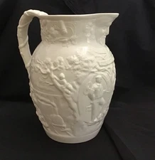 Minton Stoneware Salt Glazed Embossed Scenery White Large Face Jug Pitcher Decor