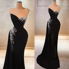 One Shoulder Black Prom Dresses Mermaid Satin Formal Evening Gowns Woman Bridal