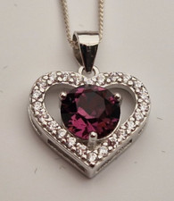 925 SILVER SWAROVSKI AMETHYST CRYSTAL HEART PENDANT+CHAIN FEBRUARY BIRTHDAY GIFT
