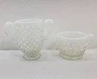 Vintage Fenton Hobnail Opalescent Milk Glass Creamer and Sugar Bowl Set