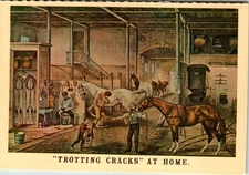 Vintage Trotting Cracks At Home Horse Stable Postcard Merrimack Currier & Ives