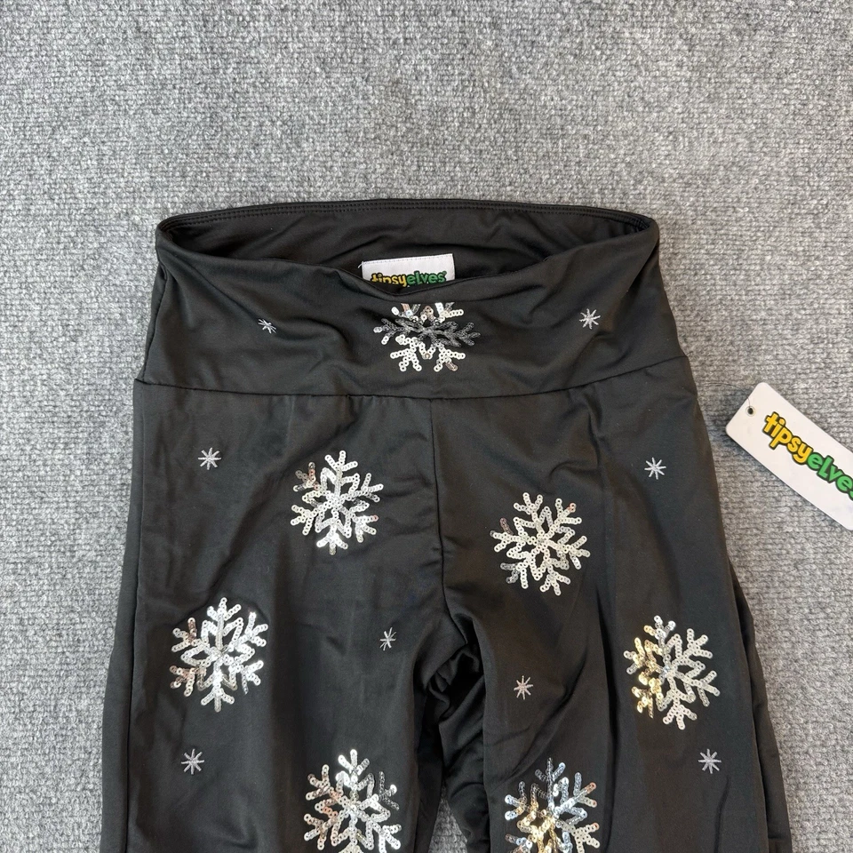 Leggings Tipsy Elves para mujer pequeños negros copo de nieve plateados lentejuelas invierno Foto 4 de 4