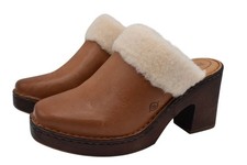 Born Womens Size 10 Hope Shearling Lined Brown Full Grain Leather Heeled Clogs