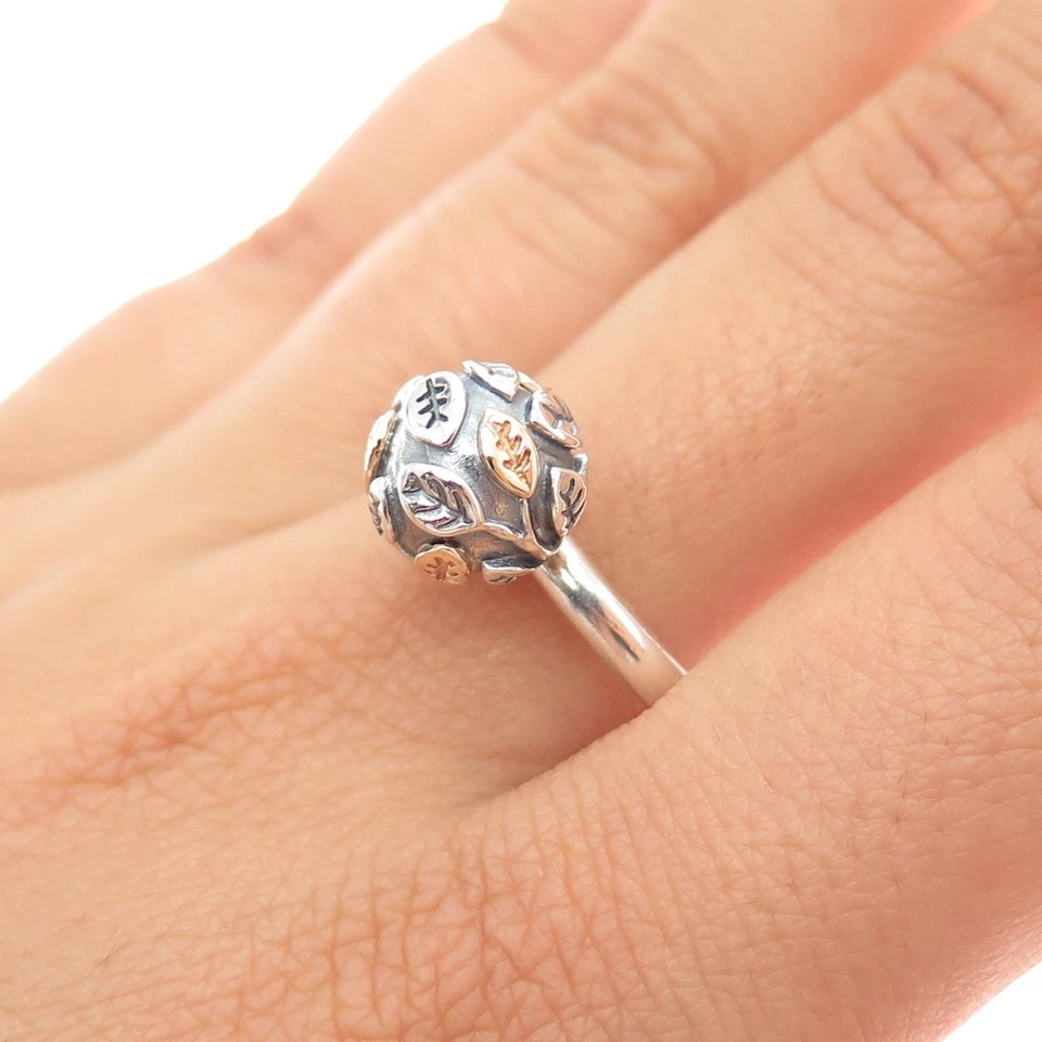PANDORA 925 Sterling Silver & Gold Tree of Life Ball Bead Ring Size 9 - Image 2 of 4
