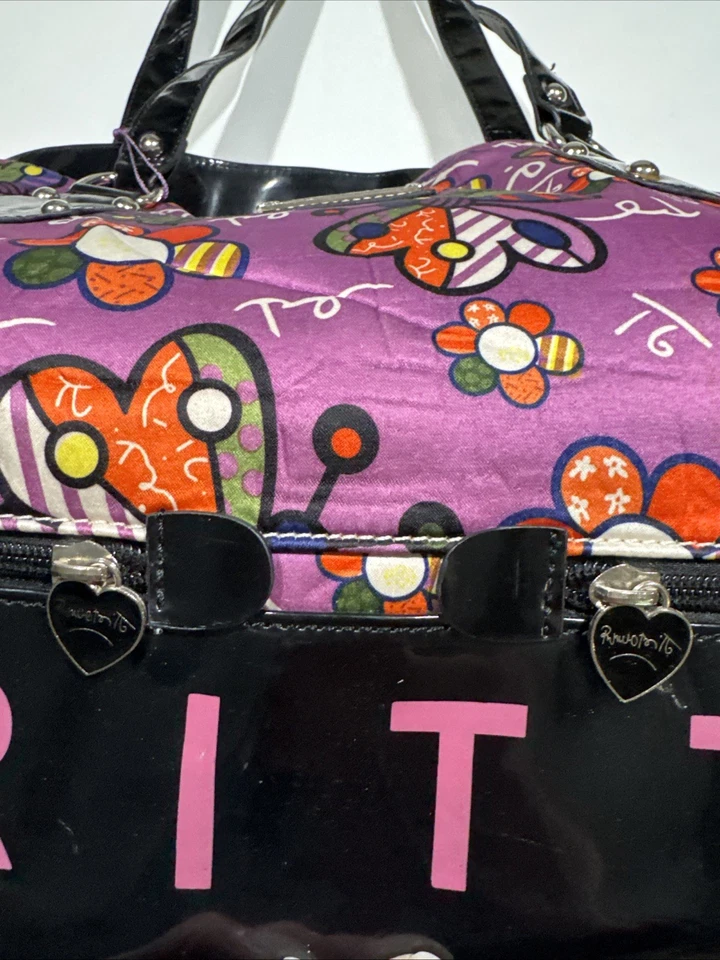 Bolso de Mano Romero BRITTO “Flores” Bolso de Hombro Cartera Púrpura/Negro Foto 3 de 4