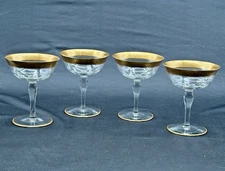 4 Tiffin-Franciscan Minton Optic Champagne Sherbet Glasses Gold 4 3/4" H Vtg EUC