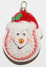 CHRISTMAS ORNAMENT BASEBALL SANTA CLAUS SNOWMAN SNOW MAN HEAD STOCKING CAP HOLLY