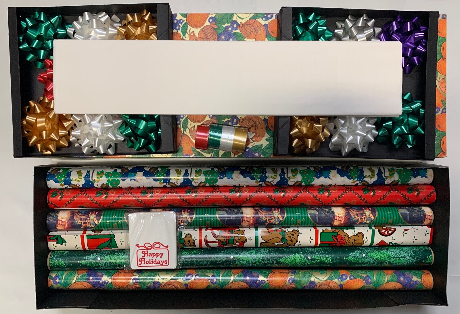 Vtg Christmas Wrapping Paper Ribbons Bows Tissue Paper To From Tags Set