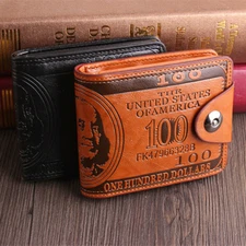 Men's US "$100" Dollar Bill Printed Leather Bifold Wallet Cash Card Holder Purse