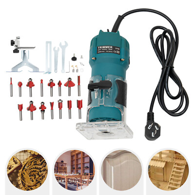 Compact Wood Palm Router Electric Hand Wood Trimmer W/15 Router Collets ...