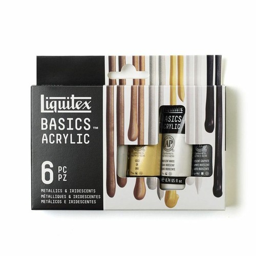 Liquitex Basics Pittura Acrilica Metallico & Iridescente Colori Set 6 X 22ml - Foto 1 di 4