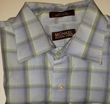 MEN'S MICHAEL KORS LONG SLEEVE SHIRT100 COTTON SIZE L Light blue plaid