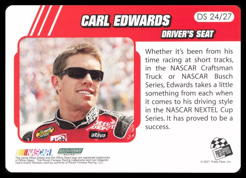2007 Press Pass Traks Driver's Seat Laps Door Number #DS 24 Carl Edwards - Image 2 of 2