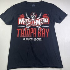 WWE Wrestlemania Mens Small 2021 Tampa Bay Black Pirate Wrestling T-Shirt Tee