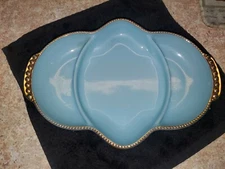 Vintage Fire-King Milk  Glass Divided Relish Serving Dish 3-Section w/ Gold Trim