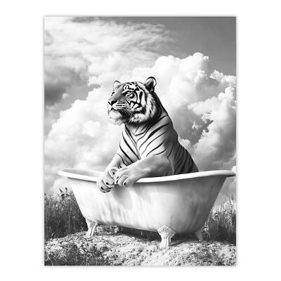 Tiger Badewanne schwarz weiß surrealer Raubkatzenliebhaber Wandbild Poster Druck
