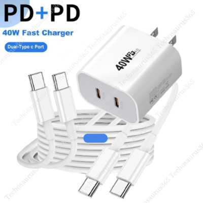 For iPhone 15 16 Pro Samsung PD Fast Charger Cord 40W USB-C Power Adapter Block