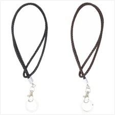 Braided Leather Neck Lanyard with key ring and lobster hook Brown, Black 