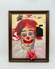 STILL LIFE WITH DRAGON Red Black White Clown Fish Sad Abstract Collage Painting