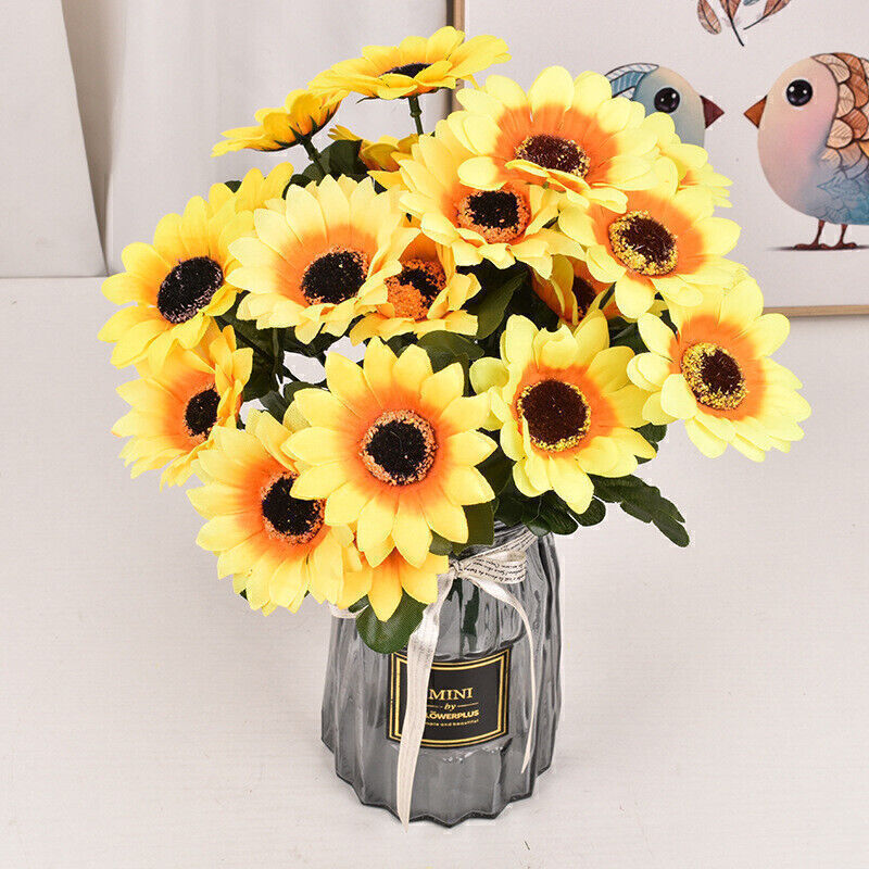 7 Heads Sunflowers Artificial Fake Silk Flower Bouquet Garden Party ...