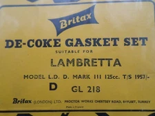 LAMBRETTA LD / MODEL D 125 DE-COKE /  TOP END GASKET SET
