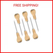 Stainless Steel Ice Pick Tool with Safety Wooden Handle for Kitchen - 6pcs
