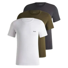 Hugo Boss Mens 3 Pack T Shirts Classic White Grey Green Size M XL XXL Organic