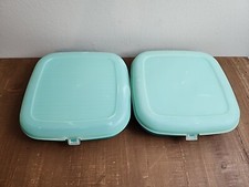 teal craft storage container square diagonal divided hinged lid plastic lot of 2