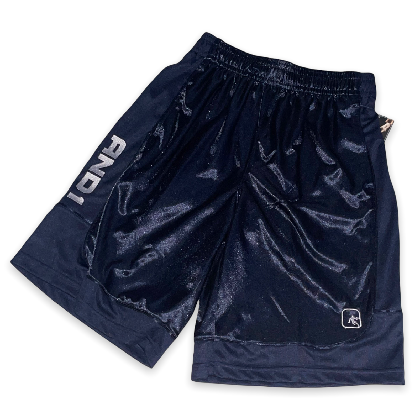 NWT Rare And1 One Dazzle Basketball Shorts Silky Shiny Navy Blue Med