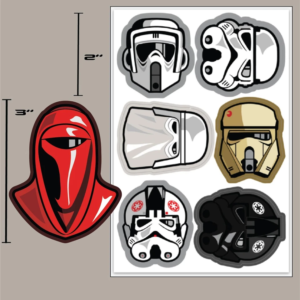 Star Wars BUCKETS Set of 7 EMPIRE Trooper vinyl 2&3-inch stickers 4x6 inch sheet - Image 2 of 2