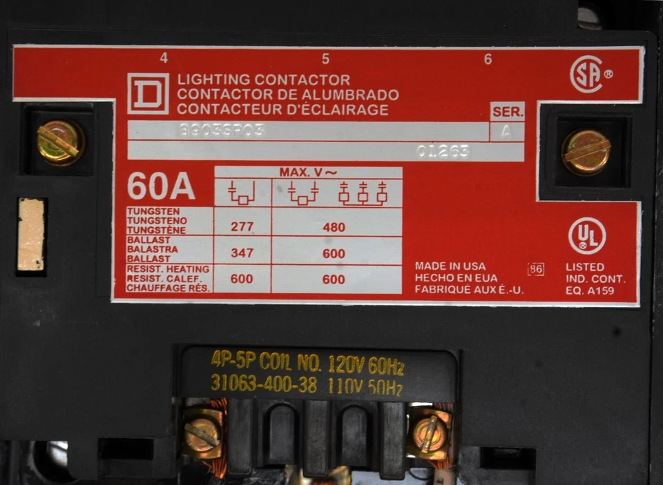 8903SP03 SQUARE D Lighting Contactor 60A 600V/277 with 120V coil  With Box - Image 3 of 4