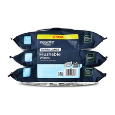 Equate Extra Large Flushable Wet Wipes, Fragrance Free, 144 Wipes 3 Pack 