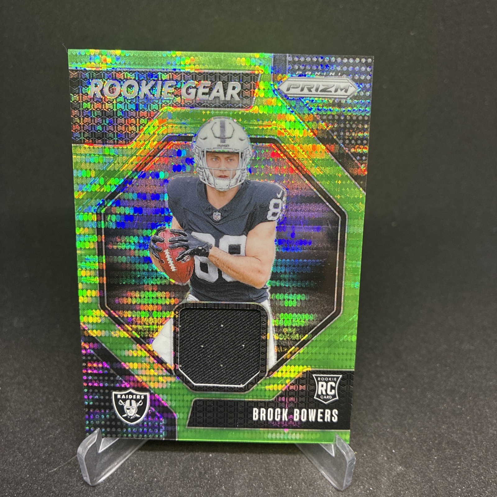 Brock Bowers Panini Prizm Rookie Gear #RGBBS Neon Green Pulsar